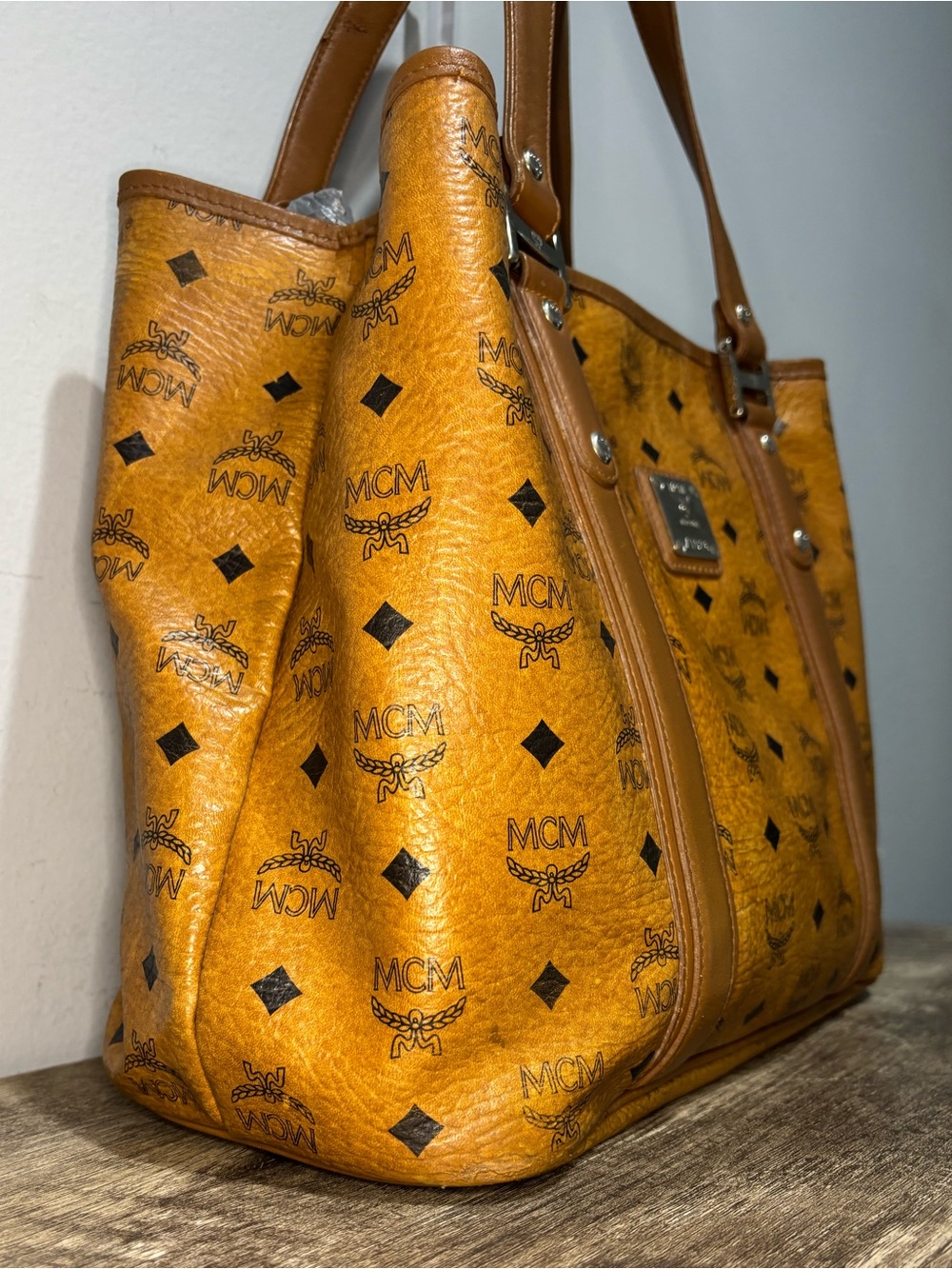 MCM Cognac Visetos Leather Tote Bag - Picture 4 of 11